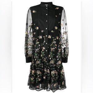 Tory Burch Floral Embroidered Tulle Tunic Dress